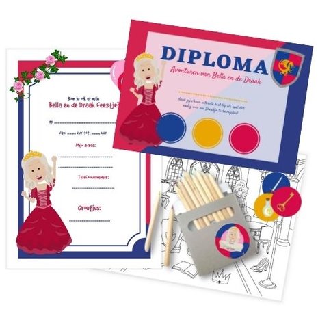 Diploma uitnodiging kleurplaat prinsessenfeestje